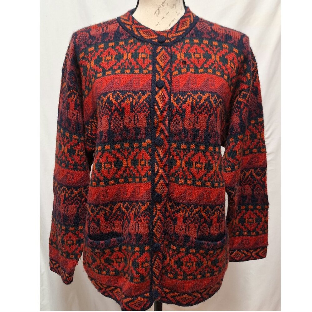 Vintage Baby Alpaca Wool Unisex Cardigan Medium Made‎ In Peru Artisan Cabin Boho